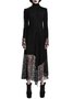 Black Mesh Stand Collar Long Sleeve Midi Dress